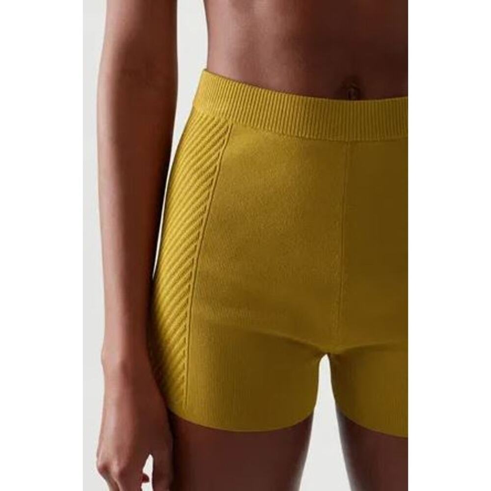 COS Ribbed High Waisted Cycling Shorts Mustard Womens Size Small - Picture 2 of 8
